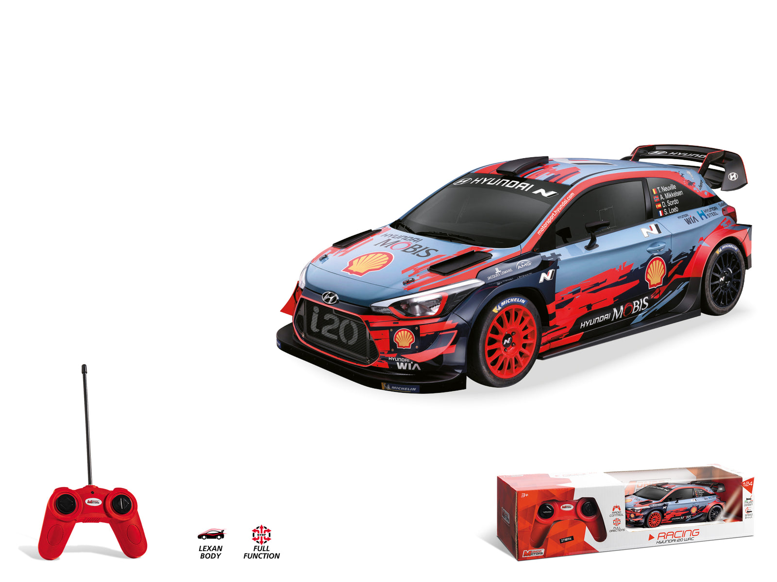 Mondo Motors Hyundai i20 WRC - Modelo a Escala 1:24 - hasta 8 km/h de Velocidad - Coche de Juguete para niños - 63668